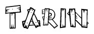 The clipart image shows the name Tarin stylized to look as if it has been constructed out of wooden planks or logs. Each letter is designed to resemble pieces of wood.