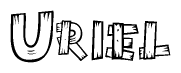 The clipart image shows the name Uriel stylized to look like it is constructed out of separate wooden planks or boards, with each letter having wood grain and plank-like details.