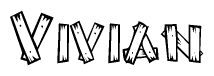 The clipart image shows the name Vivian stylized to look as if it has been constructed out of wooden planks or logs. Each letter is designed to resemble pieces of wood.