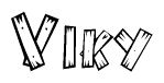 The image contains the name Viky written in a decorative, stylized font with a hand-drawn appearance. The lines are made up of what appears to be planks of wood, which are nailed together
