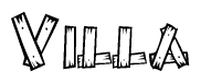 The image contains the name Villa written in a decorative, stylized font with a hand-drawn appearance. The lines are made up of what appears to be planks of wood, which are nailed together