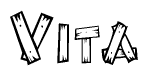 The image contains the name Vita written in a decorative, stylized font with a hand-drawn appearance. The lines are made up of what appears to be planks of wood, which are nailed together