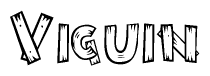 The clipart image shows the name Viguin stylized to look as if it has been constructed out of wooden planks or logs. Each letter is designed to resemble pieces of wood.