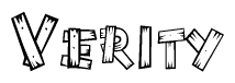 The image contains the name Verity written in a decorative, stylized font with a hand-drawn appearance. The lines are made up of what appears to be planks of wood, which are nailed together