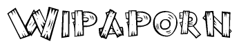 The image contains the name Wipaporn written in a decorative, stylized font with a hand-drawn appearance. The lines are made up of what appears to be planks of wood, which are nailed together