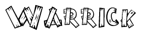 The clipart image shows the name Warrick stylized to look as if it has been constructed out of wooden planks or logs. Each letter is designed to resemble pieces of wood.