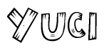 The clipart image shows the name Yuci stylized to look as if it has been constructed out of wooden planks or logs. Each letter is designed to resemble pieces of wood.