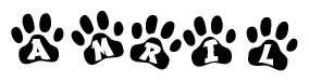 The image shows a series of animal paw prints arranged horizontally. Within each paw print, there's a letter; together they spell Amril