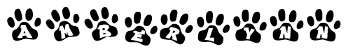The image shows a row of animal paw prints, each containing a letter. The letters spell out the word Amberlynn within the paw prints.