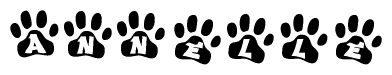 The image shows a series of animal paw prints arranged horizontally. Within each paw print, there's a letter; together they spell Annelle