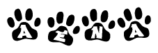 The image shows a row of animal paw prints, each containing a letter. The letters spell out the word Aena within the paw prints.
