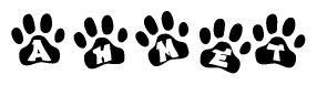 The image shows a series of animal paw prints arranged horizontally. Within each paw print, there's a letter; together they spell Ahmet