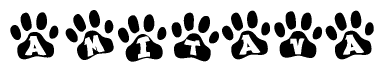 The image shows a series of animal paw prints arranged horizontally. Within each paw print, there's a letter; together they spell Amitava