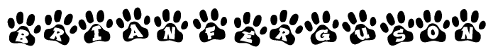 The image shows a series of animal paw prints arranged in a horizontal line. Each paw print contains a letter, and together they spell out the word Brianferguson.