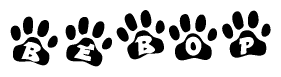 The image shows a series of animal paw prints arranged horizontally. Within each paw print, there's a letter; together they spell Bebop