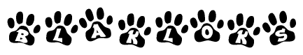 The image shows a series of animal paw prints arranged horizontally. Within each paw print, there's a letter; together they spell Blakloks