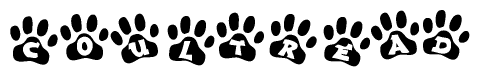 The image shows a row of animal paw prints, each containing a letter. The letters spell out the word Coultread within the paw prints.