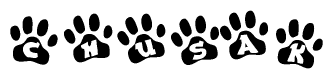 The image shows a series of animal paw prints arranged horizontally. Within each paw print, there's a letter; together they spell Chusak