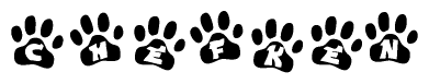 The image shows a series of animal paw prints arranged horizontally. Within each paw print, there's a letter; together they spell Chefken