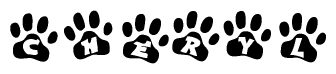 The image shows a row of animal paw prints, each containing a letter. The letters spell out the word Cheryl within the paw prints.