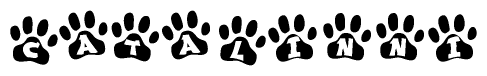The image shows a row of animal paw prints, each containing a letter. The letters spell out the word Catalinni within the paw prints.