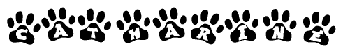 The image shows a series of animal paw prints arranged horizontally. Within each paw print, there's a letter; together they spell Catharine