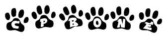 The image shows a row of animal paw prints, each containing a letter. The letters spell out the word Cpbone within the paw prints.