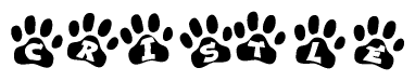 The image shows a series of animal paw prints arranged horizontally. Within each paw print, there's a letter; together they spell Cristle