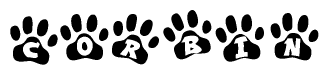 The image shows a series of animal paw prints arranged horizontally. Within each paw print, there's a letter; together they spell Corbin
