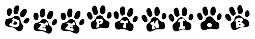 The image shows a row of animal paw prints, each containing a letter. The letters spell out the word Deepthib within the paw prints.