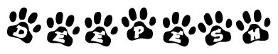 The image shows a series of animal paw prints arranged in a horizontal line. Each paw print contains a letter, and together they spell out the word Deepesh.