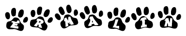 The image shows a series of animal paw prints arranged horizontally. Within each paw print, there's a letter; together they spell Ermalin