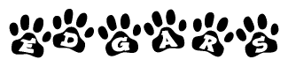 The image shows a row of animal paw prints, each containing a letter. The letters spell out the word Edgars within the paw prints.