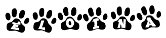 The image shows a row of animal paw prints, each containing a letter. The letters spell out the word Eloina within the paw prints.