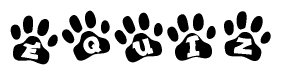 The image shows a series of animal paw prints arranged horizontally. Within each paw print, there's a letter; together they spell Equiz