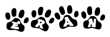 The image shows a series of animal paw prints arranged in a horizontal line. Each paw print contains a letter, and together they spell out the word Eran.