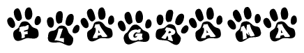 The image shows a series of animal paw prints arranged horizontally. Within each paw print, there's a letter; together they spell Flagrama