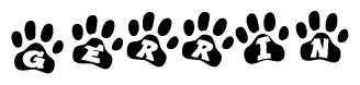 The image shows a series of animal paw prints arranged horizontally. Within each paw print, there's a letter; together they spell Gerrin