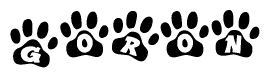 The image shows a series of animal paw prints arranged horizontally. Within each paw print, there's a letter; together they spell Goron