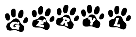 The image shows a series of animal paw prints arranged horizontally. Within each paw print, there's a letter; together they spell Geryl