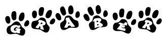 The image shows a row of animal paw prints, each containing a letter. The letters spell out the word Graber within the paw prints.