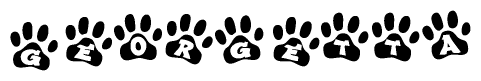 The image shows a row of animal paw prints, each containing a letter. The letters spell out the word Georgetta within the paw prints.