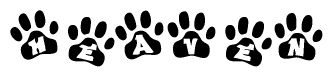 The image shows a row of animal paw prints, each containing a letter. The letters spell out the word Heaven within the paw prints.