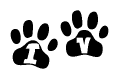 The image shows a series of animal paw prints arranged horizontally. Within each paw print, there's a letter; together they spell Iv