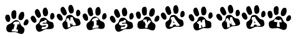 The image shows a series of animal paw prints arranged horizontally. Within each paw print, there's a letter; together they spell Ismisyahmat