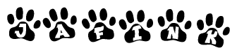 The image shows a row of animal paw prints, each containing a letter. The letters spell out the word Jafink within the paw prints.
