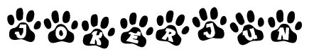 The image shows a series of animal paw prints arranged horizontally. Within each paw print, there's a letter; together they spell Jokerjun