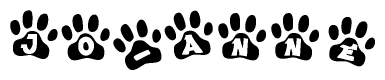 The image shows a series of animal paw prints arranged horizontally. Within each paw print, there's a letter; together they spell Jo-anne