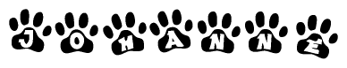 The image shows a row of animal paw prints, each containing a letter. The letters spell out the word Johanne within the paw prints.