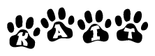 The image shows a row of animal paw prints, each containing a letter. The letters spell out the word Kait within the paw prints.